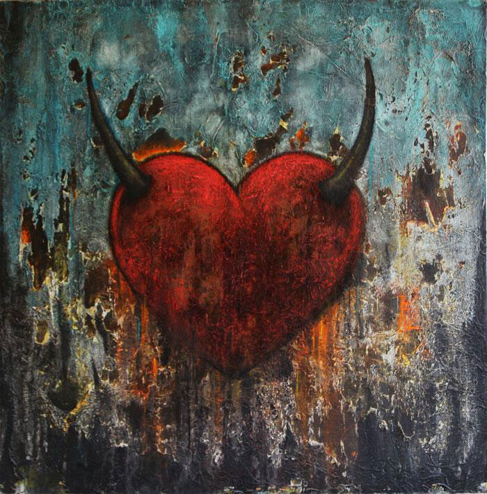 The horned heart paintings by Maher Diab